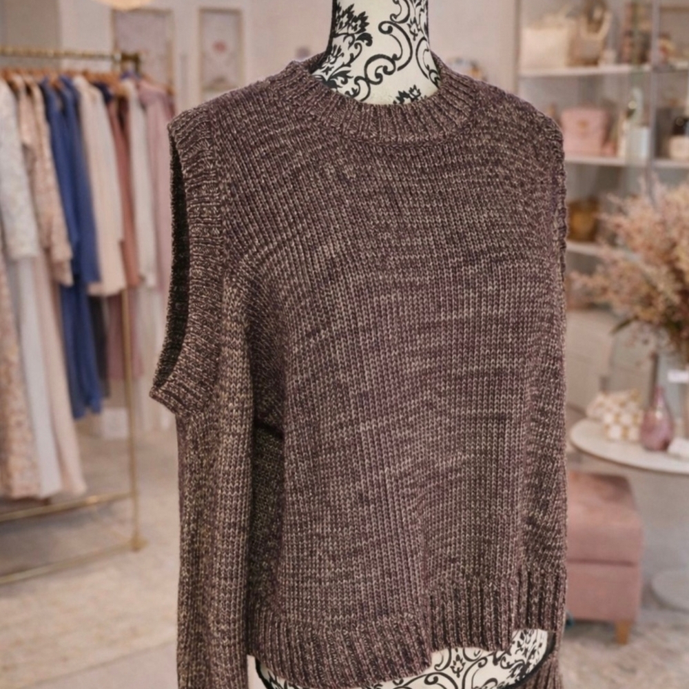 VENUS Women's Crew Neck Knit Sweater - Brown/metalic Bronze